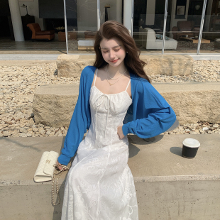 温柔风蓝色宽松针织开衫 女防晒气质外搭空调衫 上衣 NANA法式