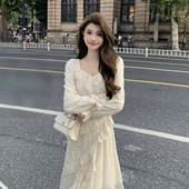 气质蕾丝连衣裙温柔风打底绝美仙女裙修身 NANA法式 显瘦长裙子