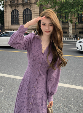 AM NANA秋冬法式轻奢复古气质连衣裙女收腰显瘦高级感绝美长裙子