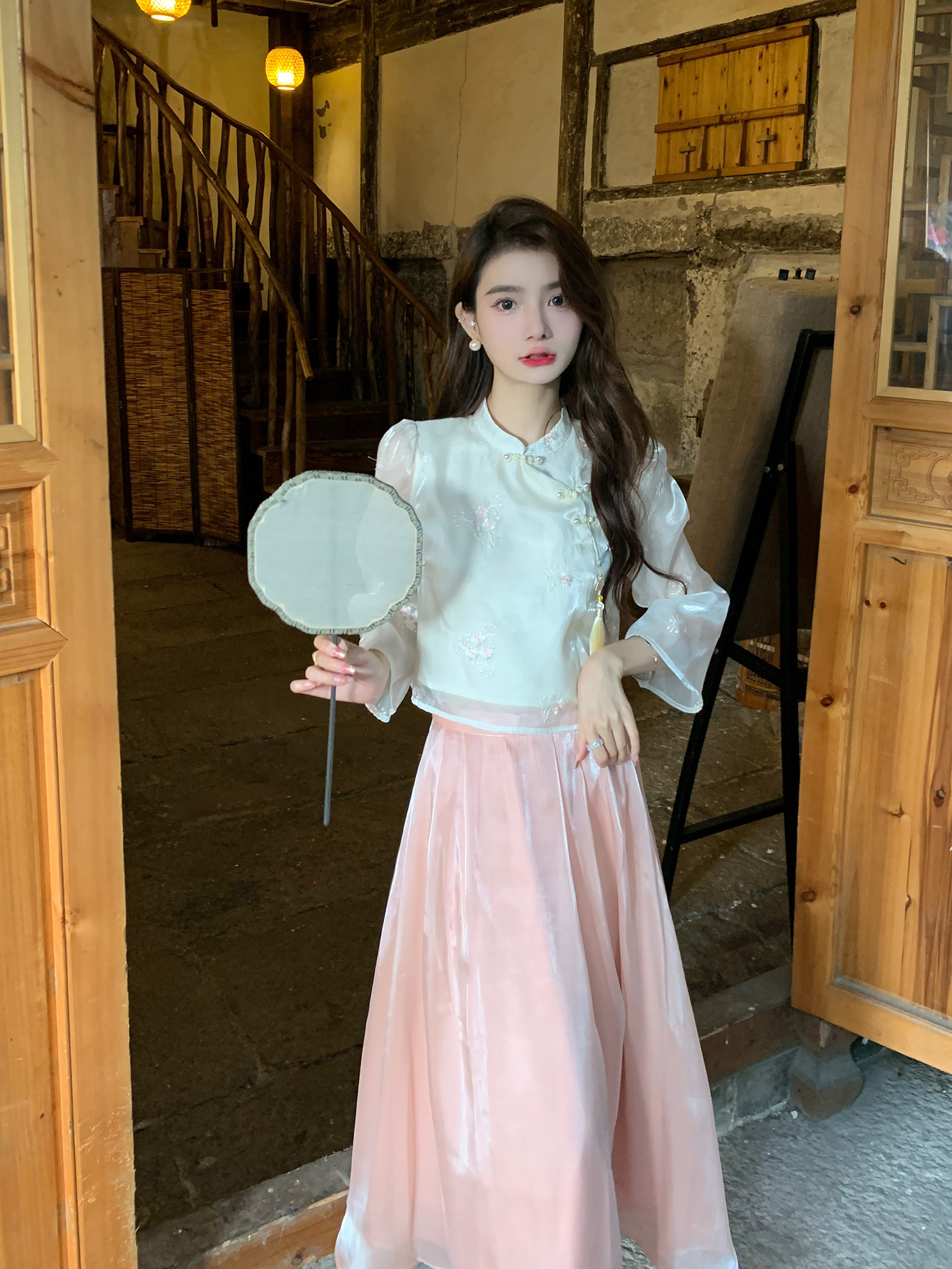 AM NANA NEW CHINESE HEAVY INDUSTRY SMALL PLUM BLOSSOM EMBROIDERED CARDIGAN STREAMER SATIN CHINESE STYLE BEAUTIFUL PLATE BUCKLE DRESS