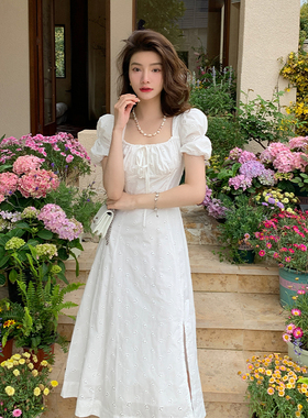 AMI NANA◆法式白色连衣裙女夏气质领证小白裙漂亮仙女裙短袖长裙