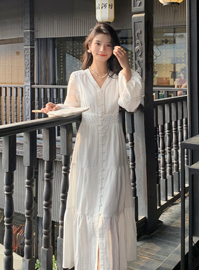 AM NANA秋冬法式打底连衣裙轻熟风气质白色仙女裙显瘦内搭长裙子