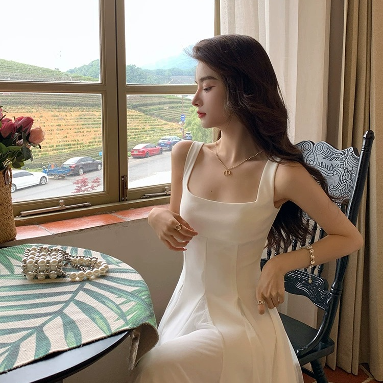 【小四粉丝专享】网纱蓬蓬仙女裙初恋白色吊带连衣裙D0848