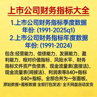 A股上市公司财务指标合集 91-25年企业财务季度/年度报表数据分析