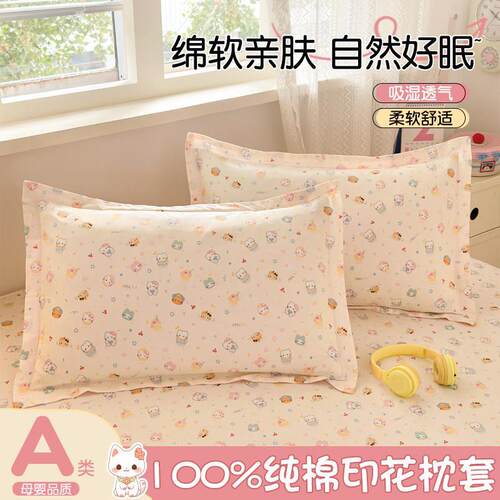 100纯棉枕套全棉枕头套一对装家用48x74cm单只装2025新款枕芯套女