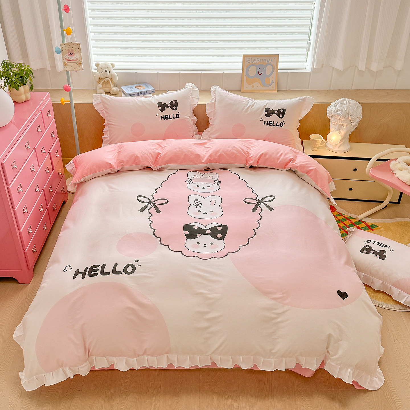2026新款儿童女孩卡通全棉纯棉花边被套床单床笠床裙三四件套床品