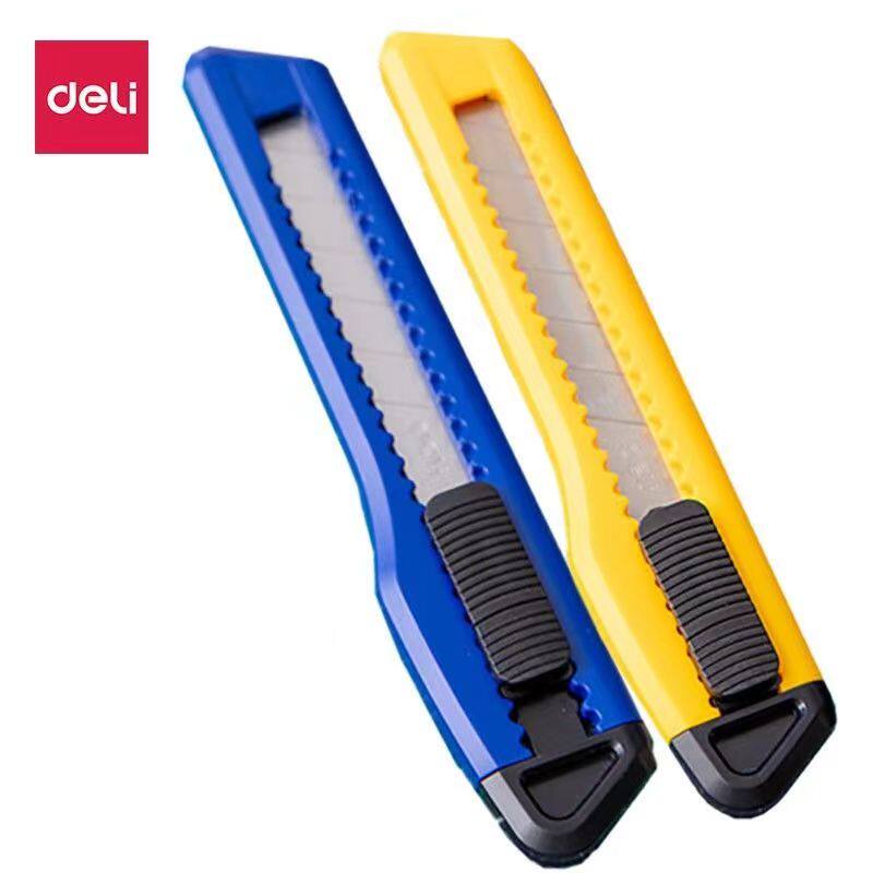 2001得力大号手动锁定美工刀 不锈钢裁纸刀 挂绳孔设计可换刀片