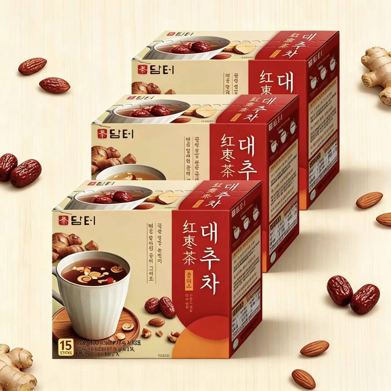 韩国进口丹特红枣茶核桃扁桃仁坚果大枣冬季热饮茶单独小包装15条