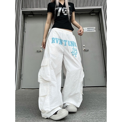 美式辣妹嘻哈多口袋工装裤女夏季薄款速干阔腿裤子垂感宽松伞兵裤