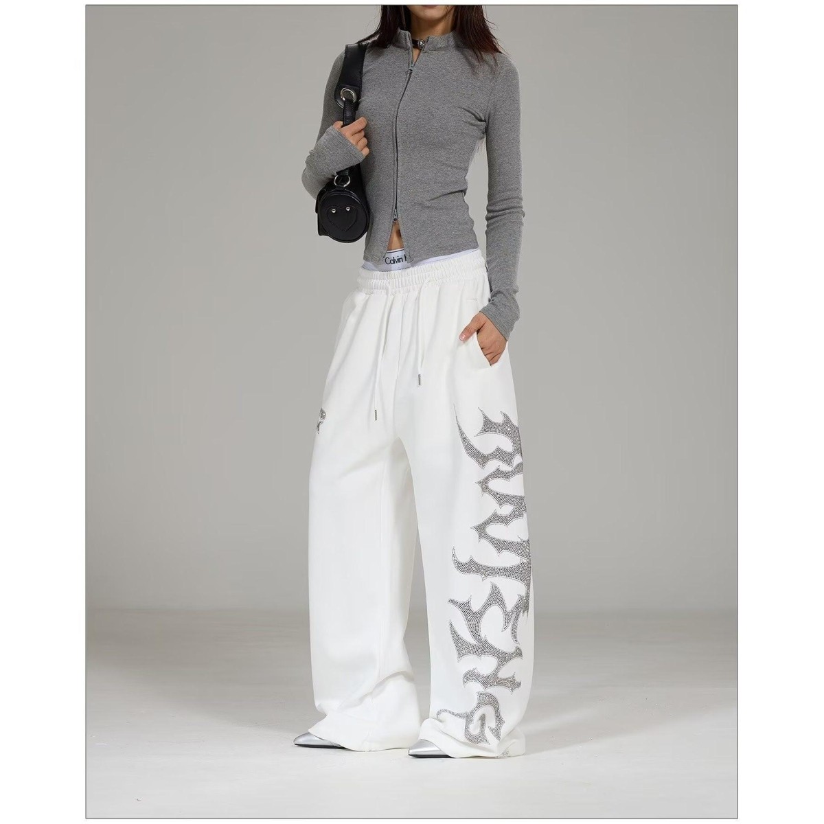 美式烫钻运动裤卫裤女秋冬宽松休闲阔腿裤爵士舞裤子垂感拖地长裤,女装/女士精品,休闲裤,淘宝优惠券,粉丝福利购,淘宝优惠卷