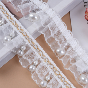 1042 饰品M 新款 窗帘花边蕾丝白色仿珍珠吊坠花边辅料配件家居装