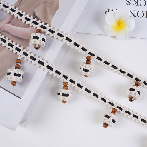 窗帘花边简约装饰配件辅料木珠花边小香风赫本风穗子拼接M-1047