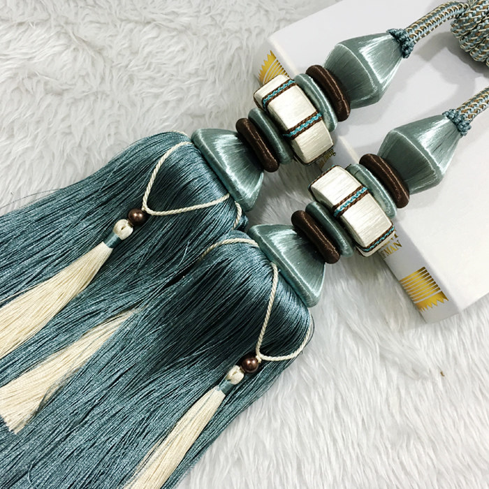 包邮 丝质手工DIY编织挂球窗帘绑球绑带窗帘带流苏宝塔双球