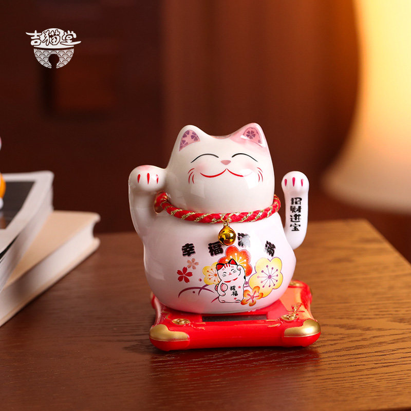 太阳能招财猫摆件自动摇手发财猫店铺开业礼物车载中控台桌面装饰