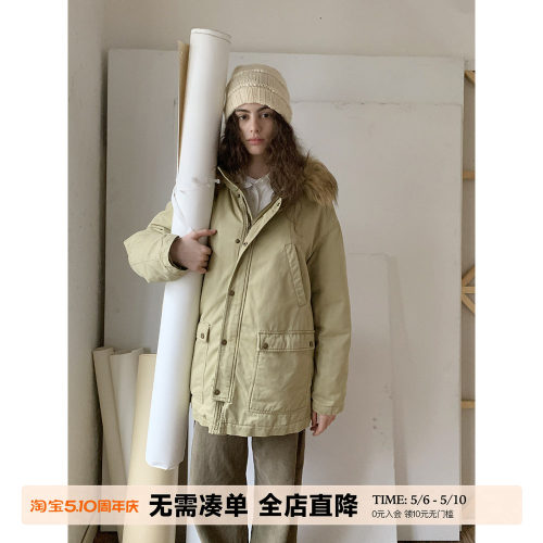 UNRETRO冬季可拆卸毛领派克服女