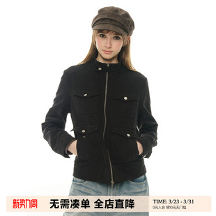 全棉黑色做旧短款 夹克工装 外套女修身 长袖 上衣 显瘦春秋款 UNRETRO