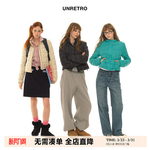 UNRETRO 保暖上衣外套 轻薄90白鸭绒绿色羽绒服女冬小个子立领短款