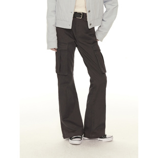 裤 复古大口袋休闲工装 女冬季 新款 子 UNRETRO 低腰显瘦微喇裤 美式