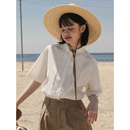 UNRETRO 女夏季 衬衫 复古设计感风琴褶短袖 学生小个子叠穿纯棉衬衣