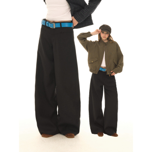 女宽松百搭休闲裤 复古黑色垂坠感阔腿西裤 抗皱易打理 UNRETRO