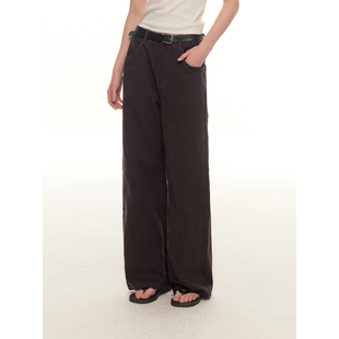 宽松显瘦设计感阔腿裤 女冬季 复古做旧水洗纯棉直筒牛仔裤 UNRETRO