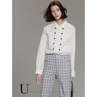 衬衫 复古娃娃领正肩长袖 UNRETRO立体毛巾刺绣 女叠穿衬衣 清仓