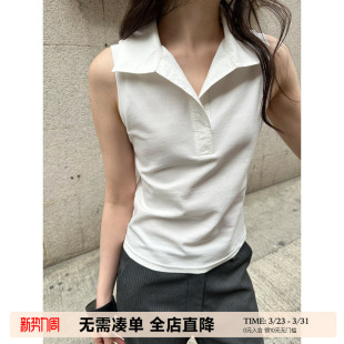 无袖 领修身 Polo衫 女夏季 T恤 UNRETRO甜酷少女美式 小个子短款 衬衫