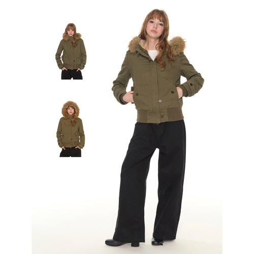 UNRETRO复古毛领修身棉服外套女