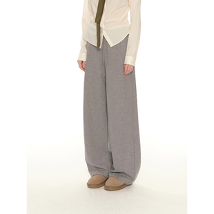 宽松直筒美式 灰色慵懒拖地毛呢卫裤 弯刀休闲裤 新款 女冬季 UNRETRO