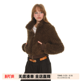 新款 UNRETRO 毛毛外套女冬季 复古咖色短款 慵懒感小个子上衣 美式