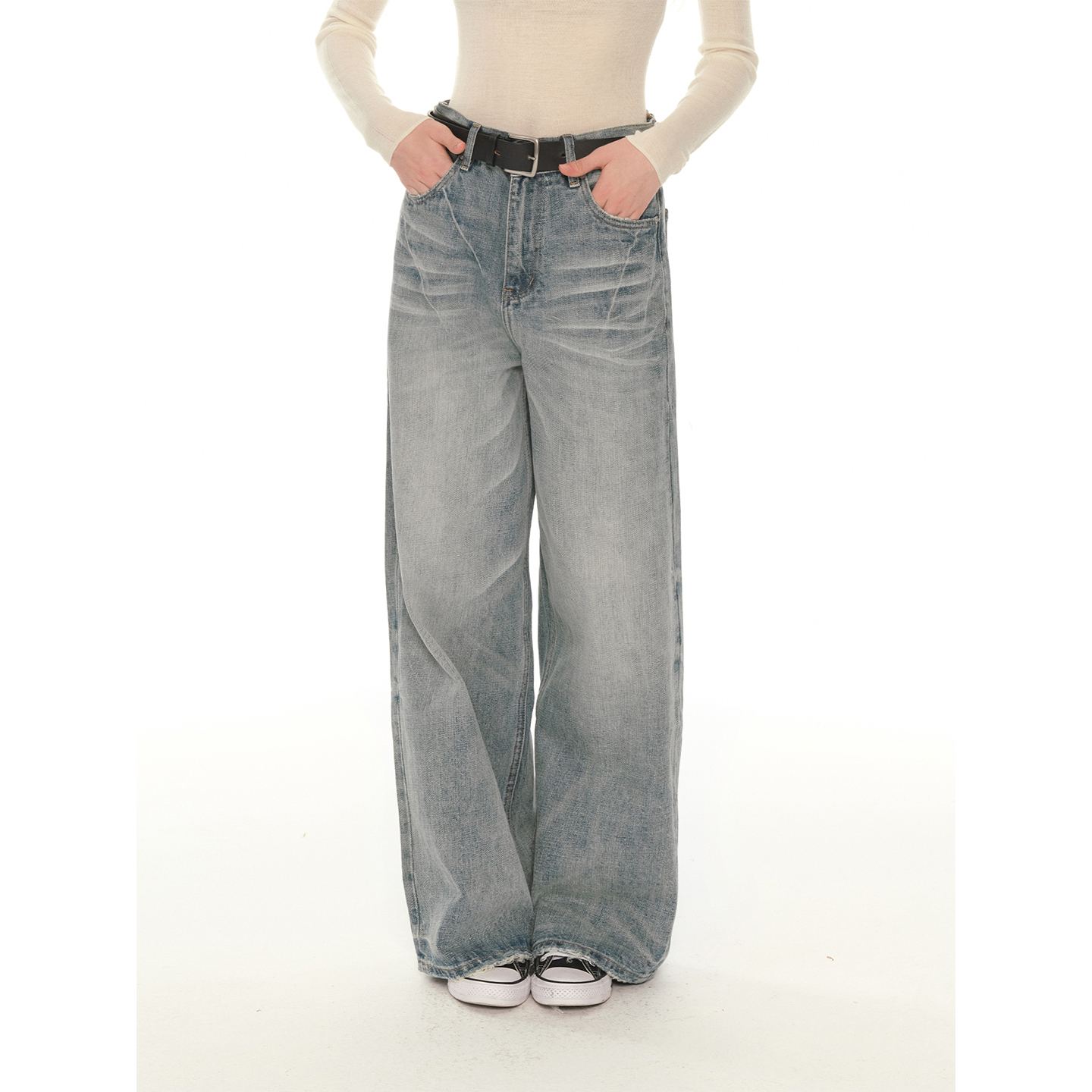 UNRETRO蓝色低腰直筒牛仔裤女冬