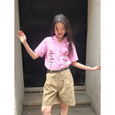 女夏季 UNRETRO 衬衫 美式 小个子纯棉休闲衬衣 古巴领绣花格纹短袖