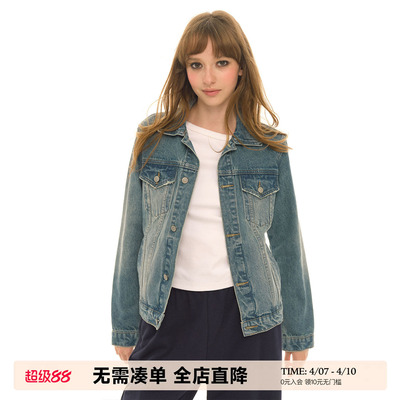 UNRETRO复古水洗蓝色牛仔外套女