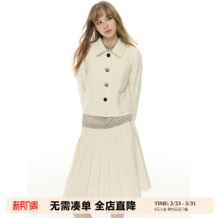 百褶半身裙两件套装 外套女休闲气质西服 西装 UNRETRO高级老钱短款