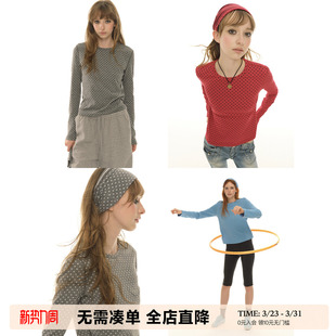 女灰色长袖 春秋复古波点打底衫 内搭T恤上衣 多种穿法 UNRETRO