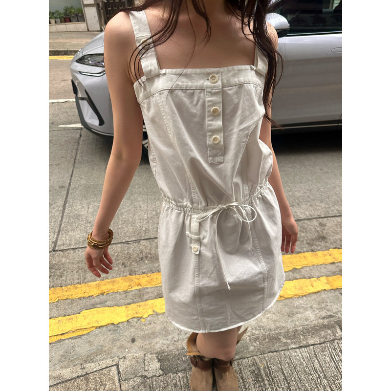 【清仓】UNRETRO【半开衫设计感】复古辣妹风抽绳背带连衣裙女夏