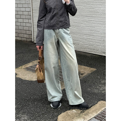 UNRETRO重磅水洗复古做旧牛仔裤