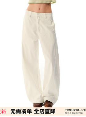 UNRETRO 美式基础简约梭织骑兵弯刀裤女宽松纯棉cleanfit休闲长裤