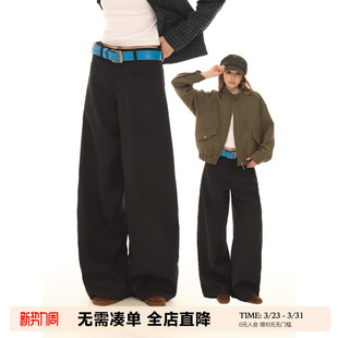 女宽松百搭休闲裤 复古黑色垂坠感阔腿西裤 抗皱易打理 UNRETRO
