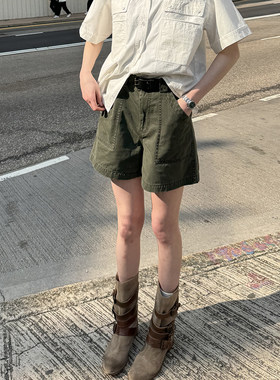 UNRETRO复古高腰阔腿工装短裤女