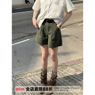 UNRETRO 美式复古高腰阔腿工装短裤女夏小个子显瘦甜酷辣妹热裤