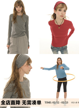 UNRETRO【多种穿法】双面穿复古波点打底衫女灰色长袖内搭T恤上衣