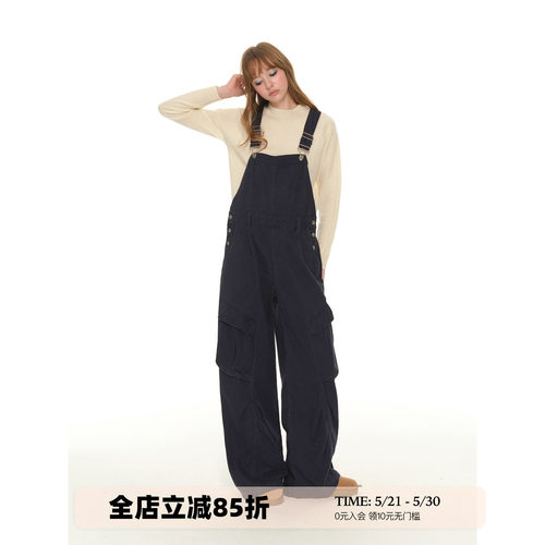 UNRETRO美式复古牛仔背带裤女
