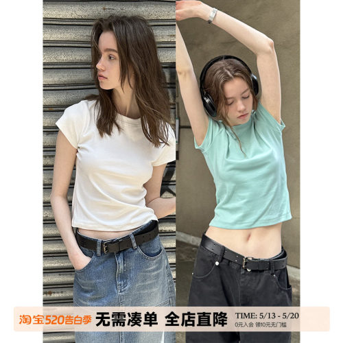 UNRETRO美式辣妹修身正肩短袖T恤