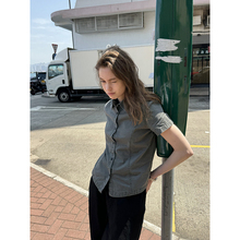 UNRETRO 美式复古水洗做旧小个子甜辣少女短款修身正肩短袖衬衫女