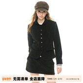 富家千金 黑色小香风套装 女秋冬新款 UNRETRO 西装 外套短裙两件套