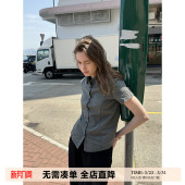 美式 衬衫 复古水洗做旧小个子甜辣少女短款 正肩短袖 女 修身 UNRETRO