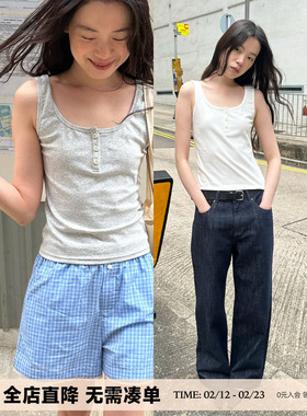 UNRETRO 亨利领美式辣妹风短款修身背心女外穿遮副乳无袖打底衫