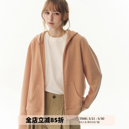 UNRETRO美式华夫格连帽开衫卫衣
