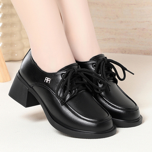 意尔康2026春季新款女单鞋正品真皮女鞋时尚休闲妈妈鞋粗跟牛皮鞋